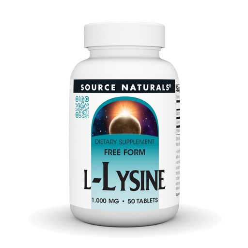 [BRSWIYT3OMAGE3T2] Source Naturals Free-Form L-Lysine Free Form, 1,000 mg - 50 Tablets | Amino Acid Supplement Supports Energy Production & Collagen Formation