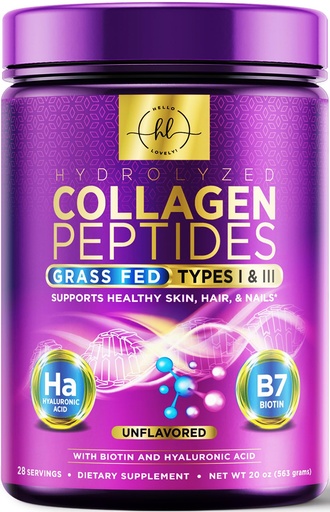 [BRSROEAYBVYWGDI2] Collagen Peptides Powder 20G Per Serving - Grass Fed Hydrolyzed Collagen Powder Type I & III with Hyaluronic Acid & Biotin For Women, Unflavored - Hair, Skin, Nails & Joint Support - 28 Servings
