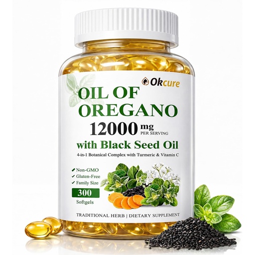 [BRSRGAA7AQBRUE36] Oil of Oregano with Black Seed Oil, Immune Support Supplement | 300 Softgels 4-in-1 Oregano Supplement, 30:1 Extract, High Carvacrol & Thymoquinone, with Turmeric & Vitamin C Non-GMO