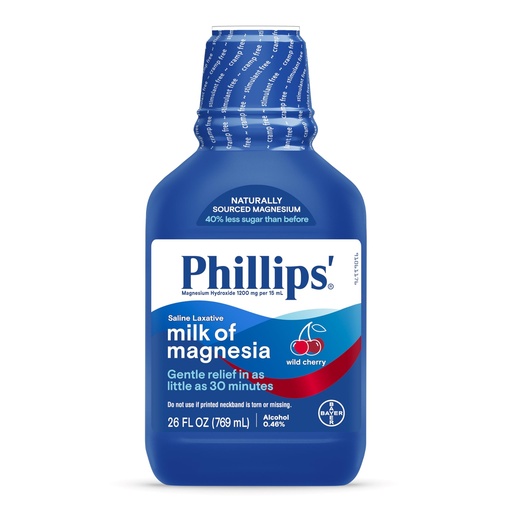 [BRSWIZY5BZ6RAFDG] Phillips’ Milk of Magnesia Liquid Laxative, Wild Cherry Flavor, Stimulant Free, Cramp Free Relief of Occasional Constipation*, Effective in 30 minutes - 6 hours, #1 Milk of Magnesia Brand, 26 oz