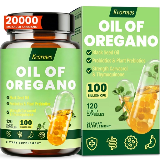 [BRSREHD6CIHRGEL2] Oil Of Oregano with Black Seed Oil - 20000mg Oregano | 17 in 1 Herbal Blend with Probiotic, 20x Strength Carvacrol & Thymoquinone | For Immune, Antioxidant & Digestive, 120 Liquid Phyto-Capsule
