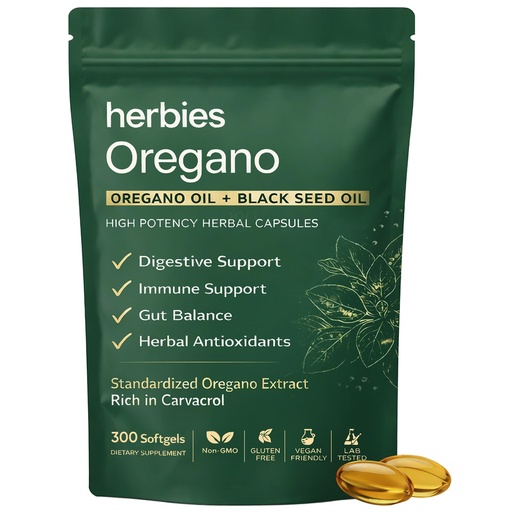 [BRSRGBI7OZ5B6AIZ] Organics Oregano and Black Seed Oil Capsules, 6000mg Oregano Extract, 2-in-1 Herbal Formula, Digestive & Gut Support Supplement, Plant-Based Wellness Formula, 300 Softgels