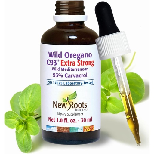 [BRSRAFIHOUAQMAL4] NEW ROOTS HERBAL Wild Oregano Oil Drops | Extra Strong with 93% Carvacrol (1 fl oz) | 547 Servings, Highest Concentration Oil of Oregano Extract | Non GMO, Vegan, Gluten Free