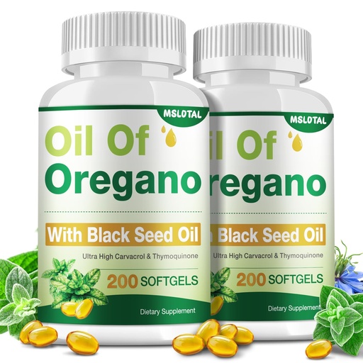 [BRSREEL7BN6AGD3F] Oil of Oregano with Black Seed Oil – 400 Count Oregano Oil Capsules Organic, Immune & Digestive Support, Antioxidant Support, Plant Based, Non-GMO, Gluten-Free, Oregano Softgels