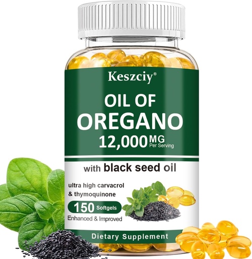 [BRSREAD5DMBQ2C32] 150 Softgels Oil of Oregano with Black Seed Oil, 2 in 1 Oregano Supplement for Immune Health, Retains High Concentrated Carvacrol & Thymoquinone, Non-GMO, 1 Pack