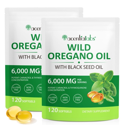 [BRSREEAOOQPQMEI6] Oil of Oregano with Black Seed Oil, (2PACK) Oil of Oregano Capsules Organic 2 in 1 6000mg, Natural Defense Supplement, Non-GMO, Easy to Swallow -120 Count