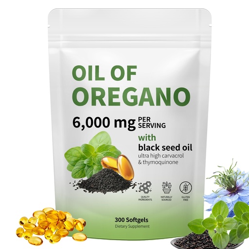 [BRSREGQZAV5RAH37] Oil of Oregano with Black Seed Oil - Oil of Oregano Capsules, Aceite de Orégano Capsulas, Immune Support, Non-GMO, Gluten Free, 6000MG 300 Softgels