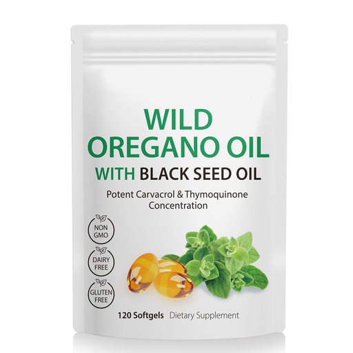 [BRSRAAA2AQDRMD3G] 120PCS Oil of Oregano with Black Seed Oil Boosts Immune Oregano Oil Capsules Organic, Chlorophyll, Fast Absorption, GMP Certified