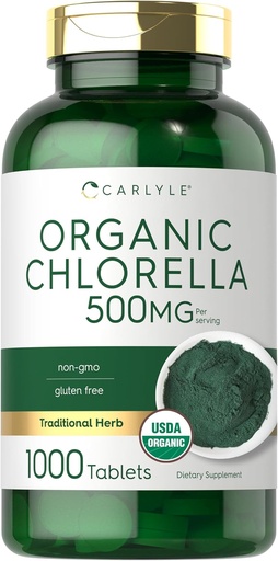 [BRSRMCQ5BYNWKELF] Karilhlorella tabletes Organic 500 mg - 1000 Skaits - Veģetārs, ne-GMO, un bez lipekļa piedevas