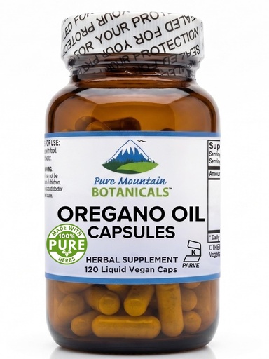 [BRSWKYI7BQPQACDG] Pure Mountain Botanicals Oregano Oil Capsules - 120 Vegan Caps - 510mg Oil of Oregano - Carvacrol 70% - Kosher Herbal Supplement