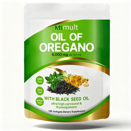 [BRSREHQYBZYBUCI3] Mtmult Oil of Oregano with Black Seed Oil 6000mg & Moringa, Aceite de Oregano, Oil of Oregano Capsules, Oregano Oil Pills, Carvacrol-Rich, Opaque Airtight Packaging, 180 Softgels