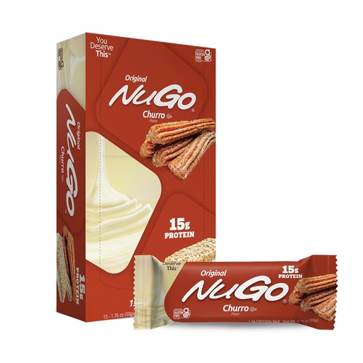 [BRSRAZDROQAQMCDD] NuGo Protein Bar, Churro, 15g Protein, Gluten Free, 15 Count