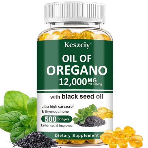 [BRSREEIQA4FQ4FLK] 500 Softgels Oil of Oregano with Black Seed Oil, 2 in 1 Oregano Supplement for Immune Health, Retains High Concentrated Carvacrol & Thymoquinone, Non-GMO, 1 Pack