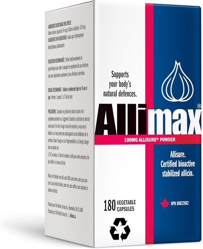 [BRSWECQNCUHBOHT5] Allimax 180 мг 180 капсул. Поддерживает иммунную функцию вашего организма с помощью натурального аллицина, мощного соединения органосульфры, извлеченного из чистого и устойчивого испанского чеснока.