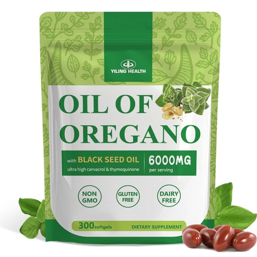 [BRSRACAKBZ5REYD5] 6000mg Oil of Oregano with 200mg Black Seed Oil & 100mg Echinacea, 3 in 1 Oregano Supplement Capsules for Immune Health, Retains High Concentrated Carvacrol & Thymoquinone, Non-GMO, 300 Softgels