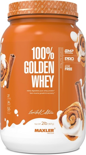 [BRSROEIQCQFAYCLO] Maxler 100% Golden Whey Protein - 24g Protein per Serving - Premium Whey Protein Powder for Pre Post Workout - Schnell-Absorbierende Whey Konzentrat, Isolate & Hydrolysate Blend - Cinnamon Bun 2 lbs