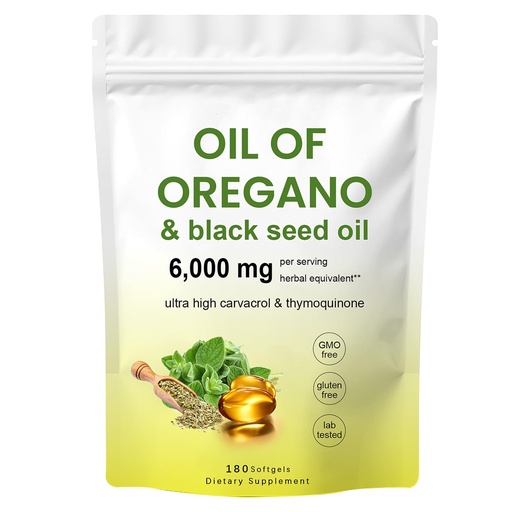 [BRSREEIRCUFQMFAY] Oil of Oregano Softgels, 180 Count | 2 in 1 Formulated with Black Seed Oil, 4X Strength Carvacrol & Thymoquinone | Non-GMO (1 Bag)