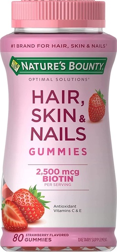 [BRSWG2QQAQCQKEL2] Nature's Bounty Optimal Solutions Hair, Skin & Nails with Biotin Strawberry Flavored - 80 Gummies, Pack of 5