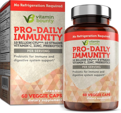 [BRSWKHY3DN6QCCTA] Vitamin Bounty Pro-Daily Probiotic - 10 Billion CFU Blend, Zinc & Vitamin C for Digestive Health, Immune Support Prebioitcs and Probiotics for Women and Men - 60 Capsules