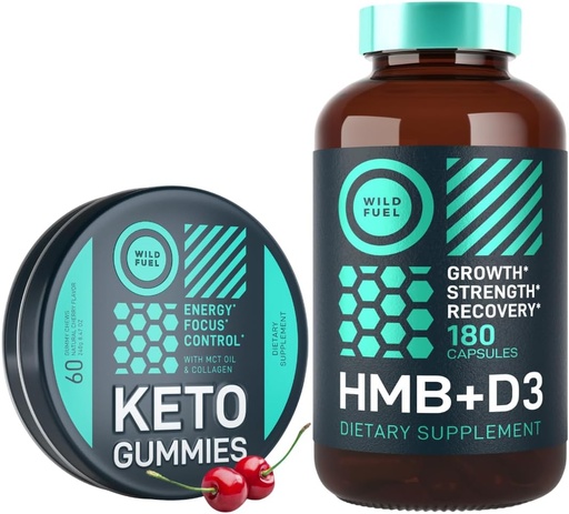 [BRSROCAPOEBWO3Q2] WILD FUEL HMB with Vitamin D3 and Keto MCT Oil Gummies Energy Chews Power and Recovery Bundle