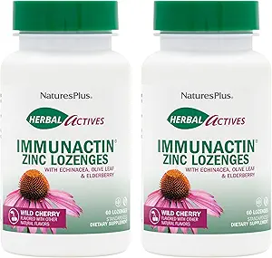 [BRSWYBLQAQBQIGYZ] NaturesPlus Herbal Actives ImmunActin - 60 Zinc Lozenges, Pack of 2 - Wild Cherry Flavor - Supports Immune Health - with Echinacea, Elderberry & Olive Leaf - Gluten Free - 120 Total Servings