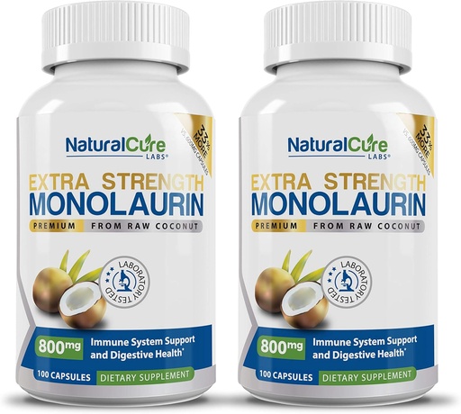 [BRSWYEIFDMDQGEQ7] Natural Cure Labs Extra Strength Monolaurin 800mg - 2 Pack, 200 Capsules