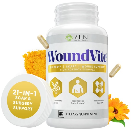 [BRSWGYALBUHQODI2] Zen Nutrients WoundVite Pre & Post Surgery Support, Scar & Wound Care, Scar Treatment, Plastic & General Surgery, Heal Faster & Aids in Recovery Time w/Bromelain, Turmeric & Arnica - 60 Vegan Caps