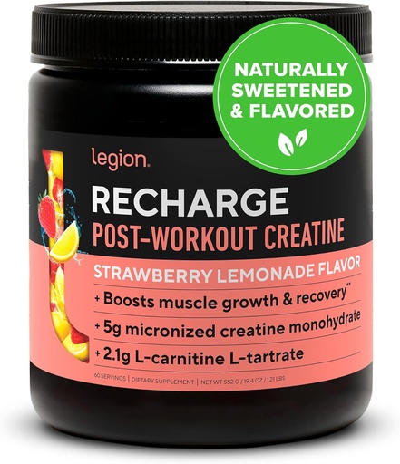 [BRSWGFQPCF6WGCA2] LEGION Recharge Post Workout Supplement (Strawberry Lemonade) - All Natural Muscle Builder & Recovery Drink with Micronized Creatine Monohydrate. Naturally Sweetened & Flavored 60 Serving