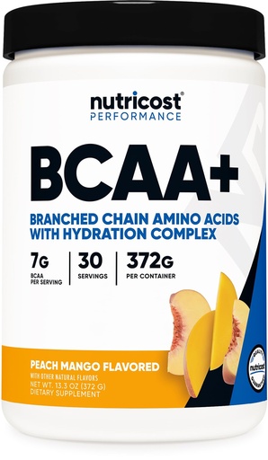 [BRSROBA2BAHGGHLV] Nutricost BCAA + Hydration Powder (Peach Mango) 30 Servings - Branched Chain Amino Acids with Hydration Complex - Gluten-Free, Non-GMO