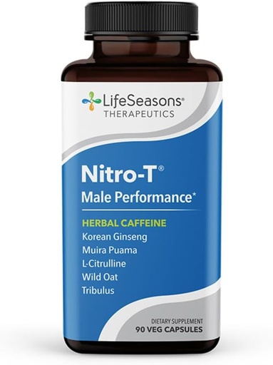 [BRSWGZAZC56WCADH] LifeSeasons Nitro-T - Men's Performance Support Supplement - Enhance Stamina & Energy - Promote Healthy Blood Circulation - L-Citrulline L-Theanine Tribulus Ginger Kava & Caffeine - 90 Capsules