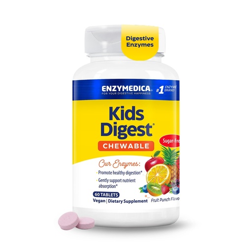 [BRSWIZYTPIAACG3A] Enzymedica Kids Digest - Chewable Digestive Enzyme Supplement for Kids, Daily Digestion & Gut Health Support, Helps Break Down Fiber, Protein, & Carbs, Fruit Punch Flavor, Sugar Free - 60 Tablets