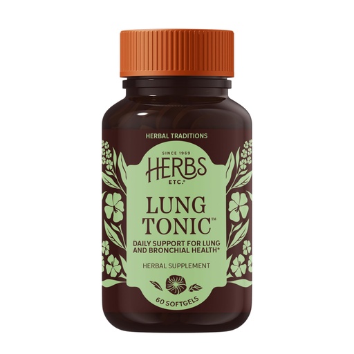 [BRSWIYYMA54B23TK] Herbs Etc. Lung Tonic Softgels - Herbal Supplement for Clear Breathing & Overall Respiratory Health - Mullein Leaf, Horehound Herb & Grindelia Flower - 60 Count (60 Servings)