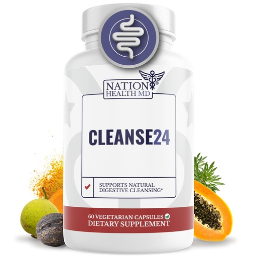 [BRSROA3RPMBBYE3H] Cleanse24 - Intestinal Cleanse for Humans with Wormwood, Papaya, Black Walnut - Herbal Intestinal Cleanse, Gut Cleanse for Men & Women, 60 Capsules