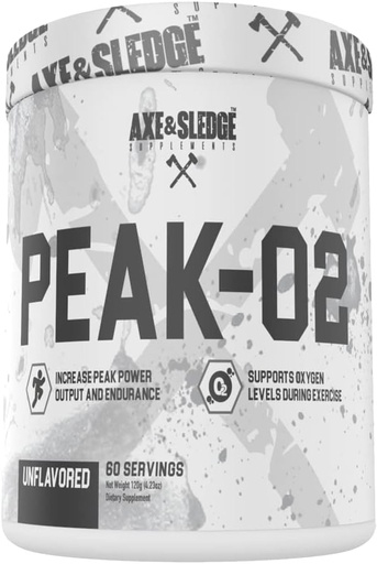 [BRSWYHYQOIDRGGTO] Axe & Sledge Supplements Peak-O2 Basics Powder, Supports Exercise Performance, Endurance, and Power Output, Unflavored, Contains No Artificial Substances, Fillers, or Excipients, 60 Servings
