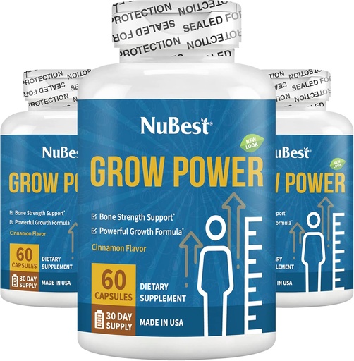 [BRSW22QDC4NRYDLH] NuBest Grow Power - Suplemento de calcio - Suplemento de magnesio con vitamina D3, B6, Zinc, fósforo y multivitamínico para huesos fuertes, salud general para la edad 10+  Pack 3
