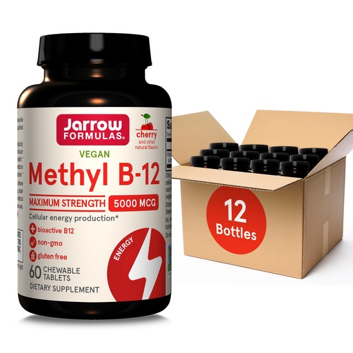 [BRSRMBD6AUNAYFAV] Jarrow Formulas Maximum Strength Methyl B-12 5000 mcg, Dietary Supplement for Cellular Energy Production and Brain Health Support, 60 Cherry-Flavored Chewable Tablets, 60 Day Supply, Pack of 12
