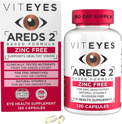 [BRSRAHY6CEJRGYA6] Viteyes AREDS 2 sink Pulsuz Macular Support, Vitamin E, Vitamin C, Lutein və Zeaxanthin ilə Natural Allergen Pulsuz Kapsüller, No Çinko, No Copper, Göz Doktor Trusted, ABŞ-da istehsal, 120 Ct
