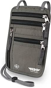 [BRSWGAA7OICWKHY4] HERO Neck Wallet, RFID Blocking Passport Holder, Easy to Conceal Travel Pouch
