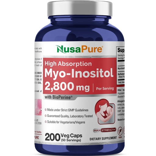 [BRSROA34BBYGEGTO] Myo-Inositol, Vegan, Non-GMO, 2800mg, 200 Veggie Capsules - 50 Servings | Black Pepper Fruit Extract, Dietary Supplement Formula, Suitable for Adults, Manufactured in a cGMP Registered Facility USA