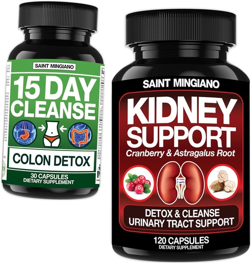 [BRSROAQFPJYAKCL4] Kidney Support Cleanse Detox & Repair 120 Caps - Together with - 15 Day Cleanse | Colon Detox with Natural Laxative