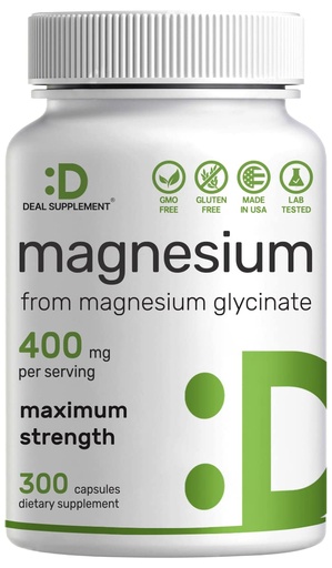 [BRSRMGI3CMIR6DTJ] Magnesium Glycinate 400mg, 300 Capsules | 100% Chelated for Easy Absorption | Essential Mineral Supplement for Muscle, Sleep, & Heart Health*