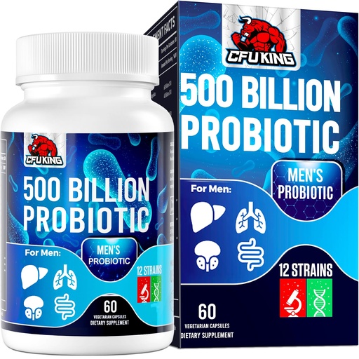 [BRSRMBI3CF4GYALH] Probiotics for Men, 500 Billion CFU & 12 Mens Probiotic for Digestive Health + 4 Organic Prebiotic Fiber, for Digestive, Gut, Immune Health, Bloating, Gas, Energy Support, Shelf Stable - 60 Capsules