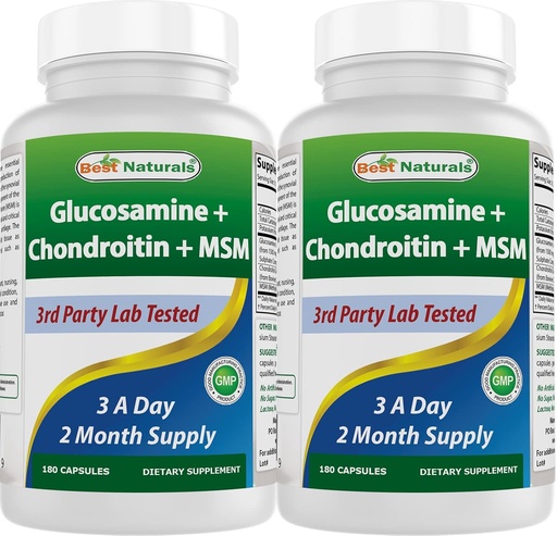 [BRSRMYY3CUNWM2D2] Best Naturals, Glucosamine Chondroitin and MSM Joint Supplements, 2600 mg per Serving, (180 Count (Pack of 2))
