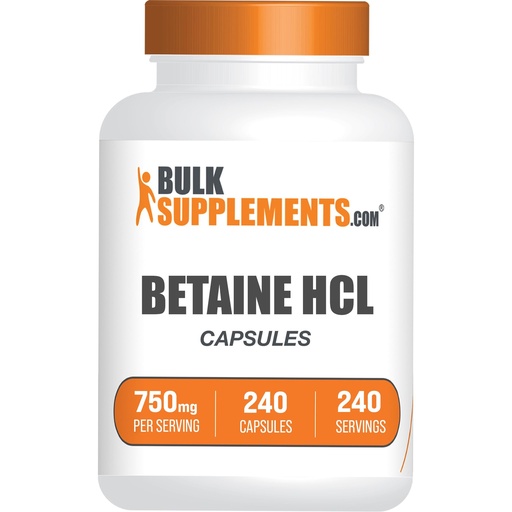 [BRSRMED4CJ5GAGY2] BulkSupplements.com Betaine HCl Capsules - Betaine Hydrochloride Supplement for Digestive Support, Betaine HCl 750mg - Gluten Free, 1 Capsule per Serving, 240 Capsules (Pack of 1)