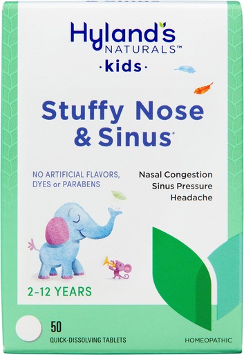 [BRSWYEDRPIMAKELD] Hyland's Kids Stuffy Nose and Sinus Tablets, Cold Medicine for Children Ages 2 and up, Headache Relief and Nasal Decongestant, Quick Dissolving Tablets, 50 Count
