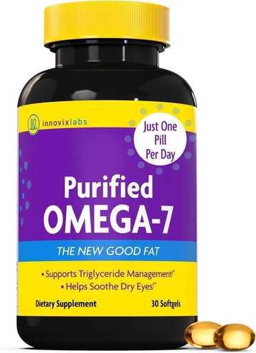 [BRSWIFI3AIEBSFLU] InnovixLabs Purified Omega 7 Supplement - 210 mg Omega-7 Palmitoleic Acid, Fish Oil for Metabolism & Triglyceride Support, Essential Fatty Acids, IFOS Approved, 30 Softgels