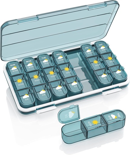 [BRSW2EIZBYPBQFD7] Pill Organizer 3 Times A Day, 7 Day Pill Box - Acedada Weekly Travel Pill Container, Large Medicine Dispenser Vitamins Case Supplements Holder Organizer, Blue