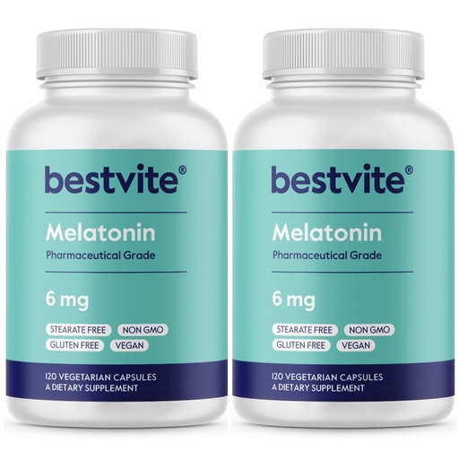 [BRSWGBQLBMMAOG3B] BESTVITE Melatonin 6mg (240 Vegetarian Capsules) (120 x 2) - No Stearates - Vegan - Non GMO - Gluten Free