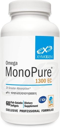 [BRSRMGQTDIBQKHIV] XYMOGEN Omega MonoPure 1300 EC - Heart & Brain Support - DHA & EPA Omega-3 Fish Oil - Monoglyceride High Absorption Softgels - Enteric Coated - 60 Softgels