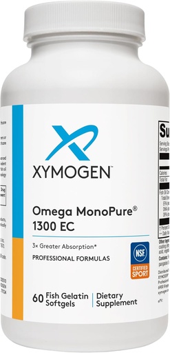 [BRSRMGQTDIBQKHIV] XYMOGEN Omega MonoPure 1300 EC - Rybí olej s 3X väčšie vstrebávanie - DHA EPA Omega 3 doplnok pre zdravie srdca + kognitívna podpora (60 softgels)